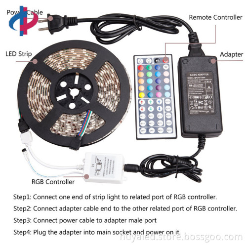 5050 Flexible Light Kit - IP65 Rated 44-Key Remote Control 5M 300LED 12V RGB LED Strip with Power Adapter